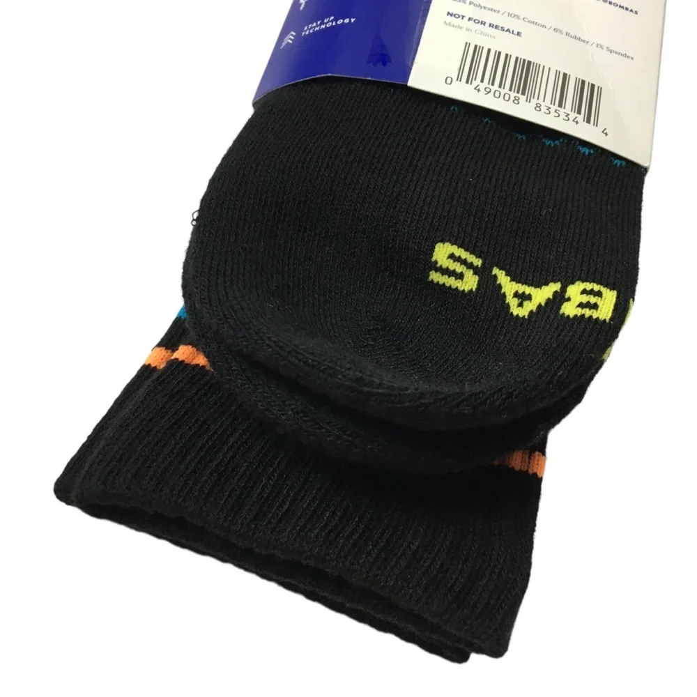 BOMBAS Crew Socks Unisex Size Medium Black Yellow Bee Better Stripe Blue Orange